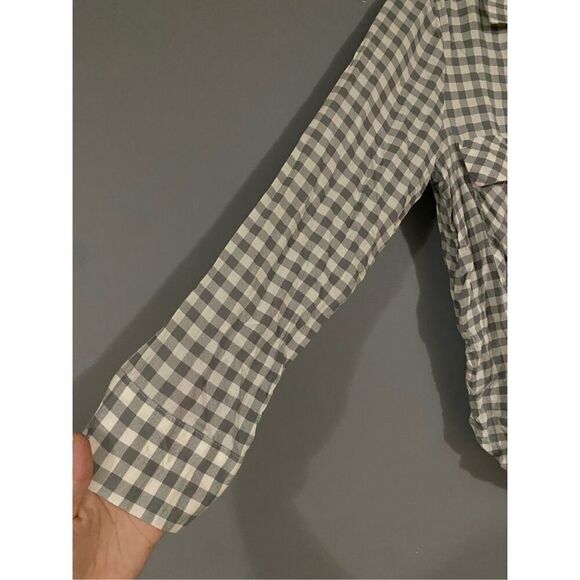 H&M Ivory Grey Modal Plaid Checked Long Sleeve Button Front Blouse Size 10 - Picture 3 of 8